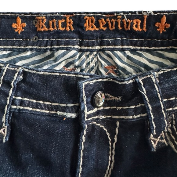 Rock Revival Jeans Womens Size 29 Dark Wash Straight Leg Embellished Rhinestone - Picture 6 of 16